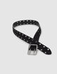 Ceinture noire cuir velours matelassé à œillets Femme-5