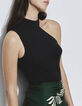 Pure Edition-Tee-shirt noir à manche asymétrique Femme-2