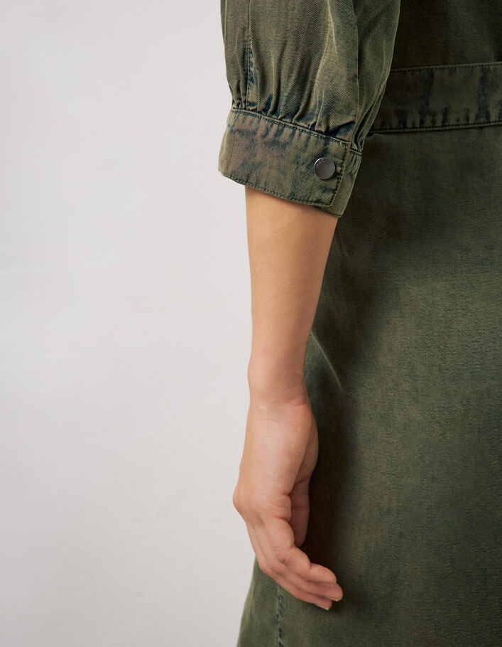 Women’s khaki Tencel shirt dress with quilted collar - IKKS