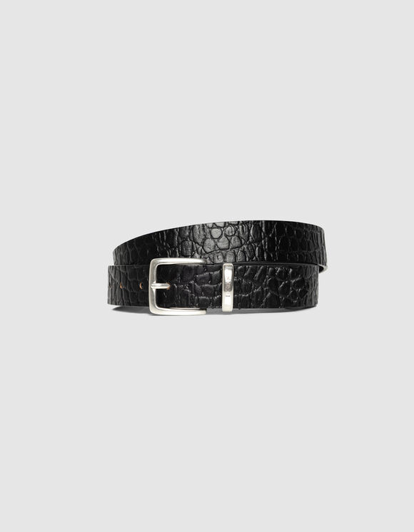 IKKS Ceinture Homme Cuir Noir Effet Croco Taille 100