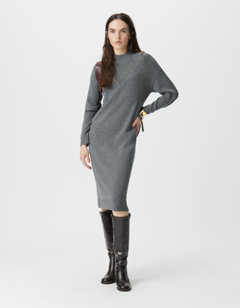 Robe pull grise tricot torsades placées Femme - IKKS
