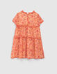 Girls' orange flowery print dress-2