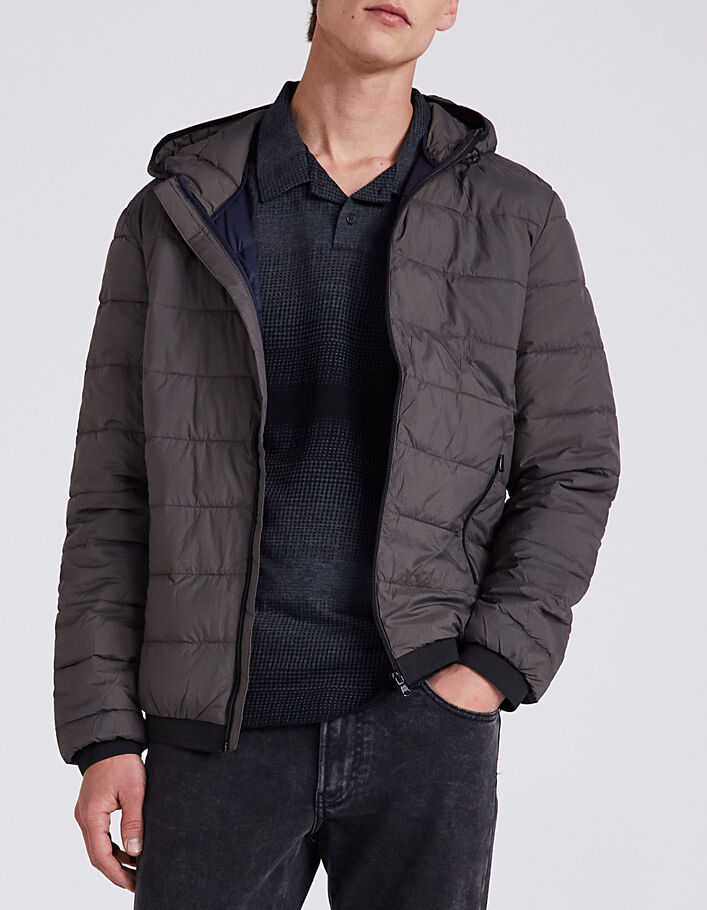 Men's dark brown hooded light padded jacket - IKKS