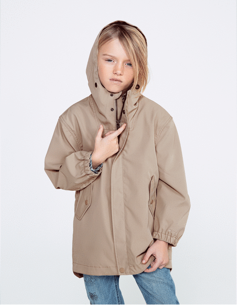 Boys’ beige hooded parka with embroidered back - IKKS