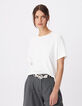 White round neck T-shirt with chevron embroidery for women-2