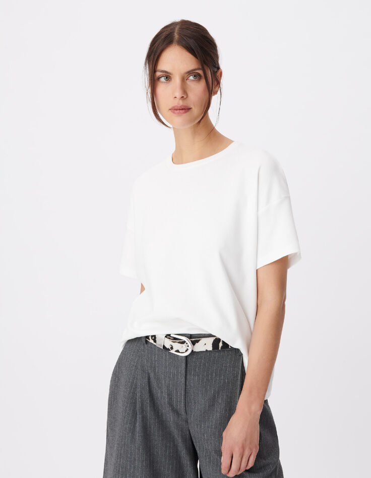 White round neck T-shirt with chevron embroidery for women-2