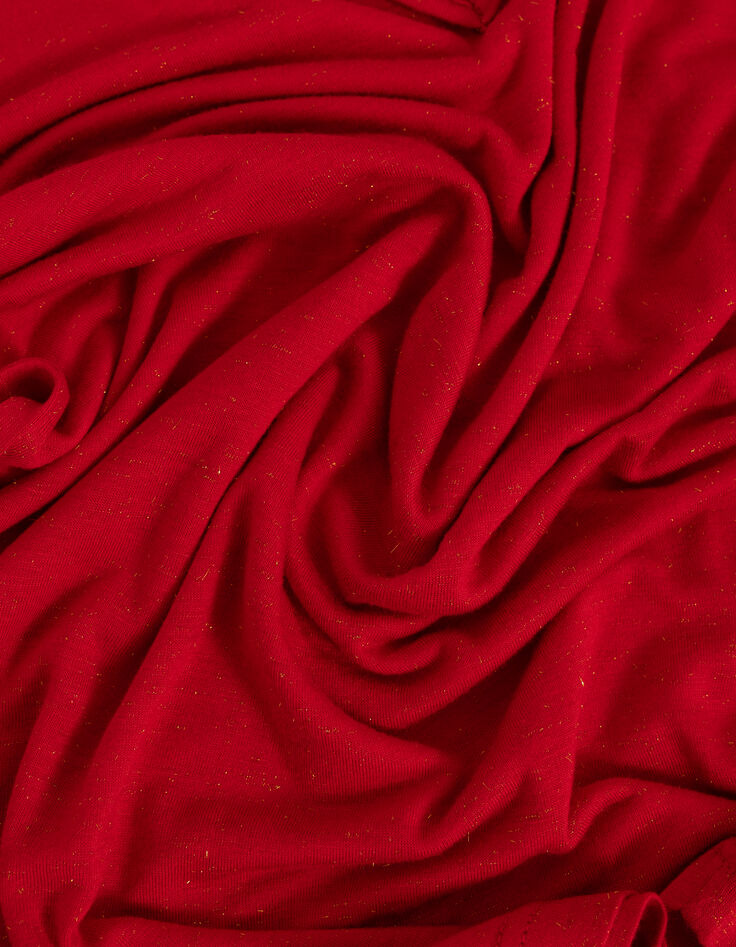 Tee-shirt rouge tressage encolure V Femme-7