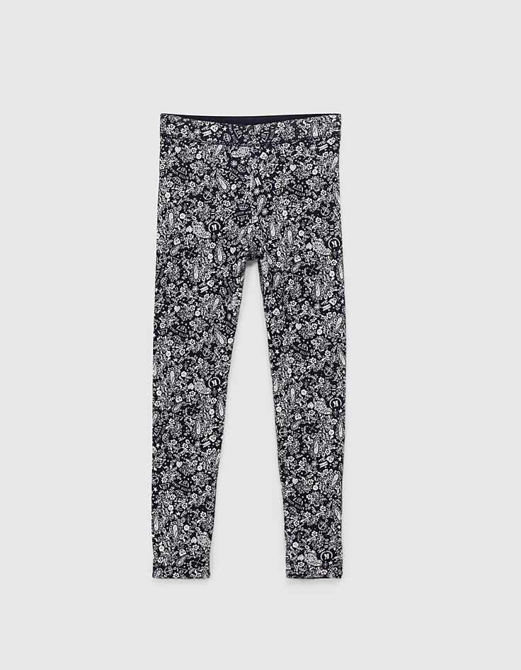 Leggings réversible navy imprimé tattoos et uni fille-3