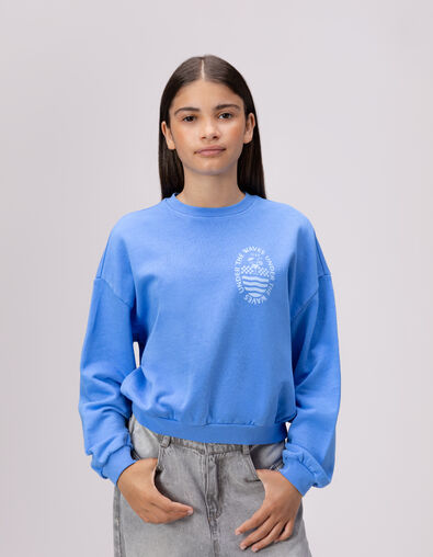 Blaues Maxi-Mädchensweatshirt mit Rückenmotiv - IKKS