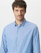 Heren slim-fit blauw gestreept overhemd met motief-4