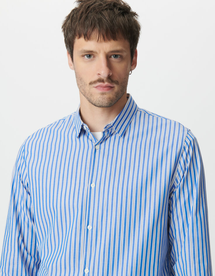 Heren slim-fit blauw gestreept overhemd met motief-4