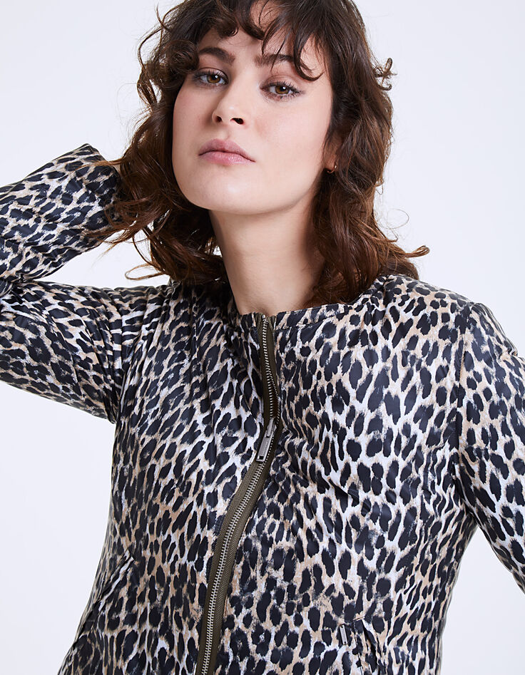 Women’s khaki leopard reversible padded jacket-5