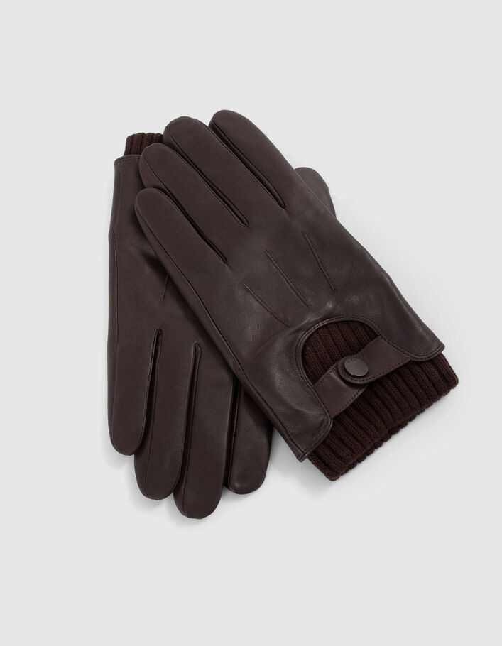 Dark Choco Herrenlederhandschuhe mit Rippbündchen-3