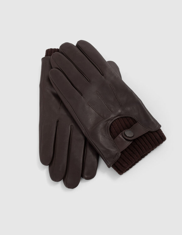 Guantes dark choco piel pu&ntilde;os acanalados hombre-3