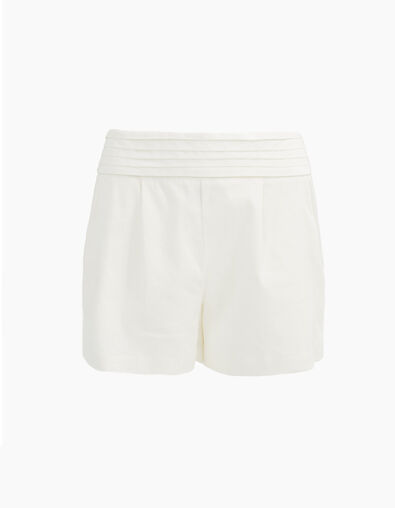 Short blanco roto talle alto de lino algodón mujer - IKKS