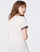 Tee-shirt en lin blanc cassé revers manche zèbre femme -3