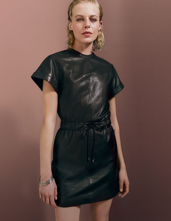 Women’s Pure Edition leather short dress with waist tie - IKKS