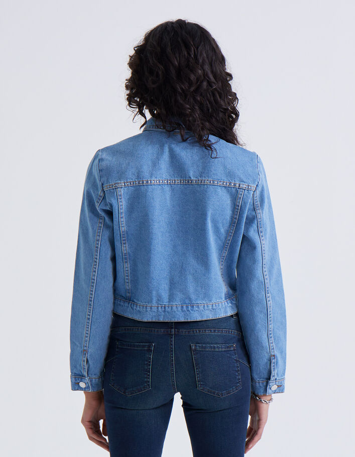 Women’s blue denim jacket with studded back-3