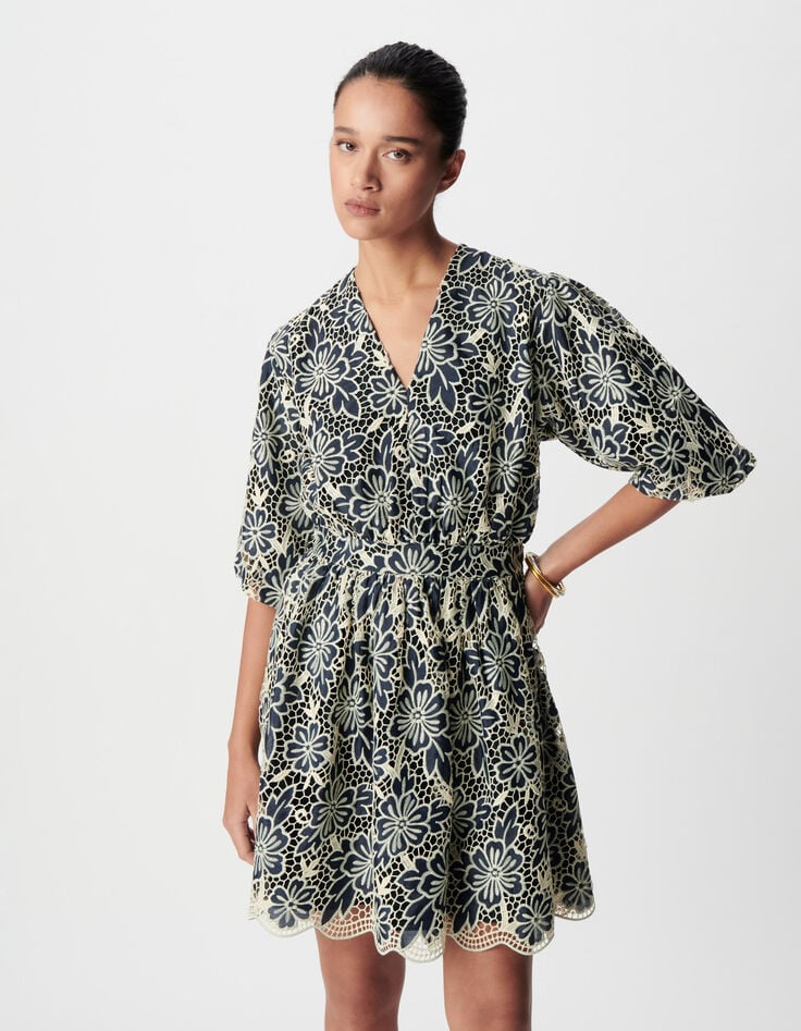 Robe chic marine dentelle &eacute;crue Femme-4