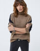 Pull coloris sésame intarsia manches femme-2