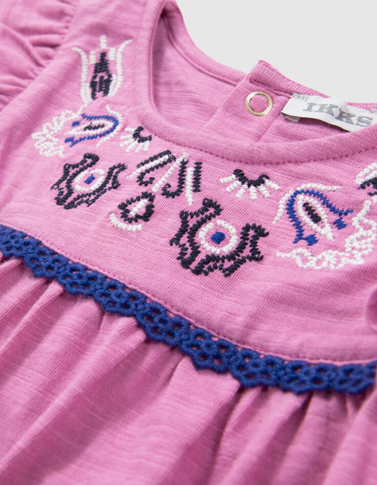 Babymädchen-T-Shirt, Malve, Biobaumwolle, Ethno-Stickmotiv-4