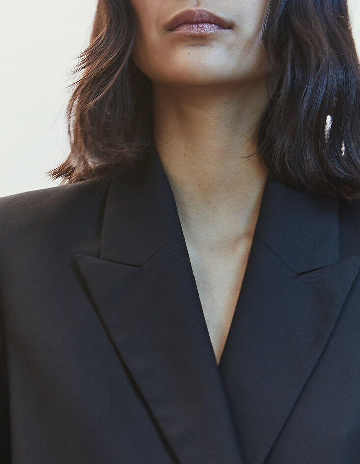 Veste tailleur en crêpe noir double boutonnage femme - IKKS