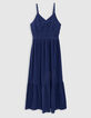Robe longue bleue jacquard motif plumetis fille-4