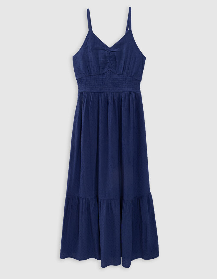 Robe longue bleue jacquard motif plumetis fille-4