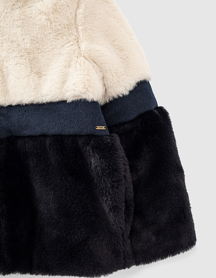 Girls’ dark navy colour block faux fur coat-5