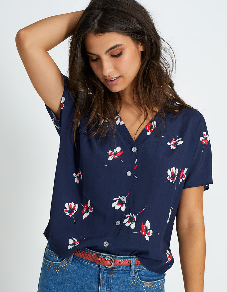 Top azul marino estampado flores I.Code-3
