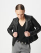 Women's black leather biker jacket with removable front panel-4