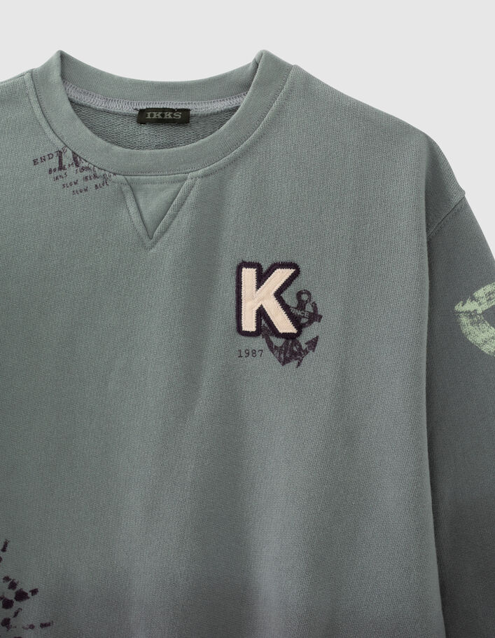 Boys’ green deep dye sweatshirt with print and badge - IKKS
