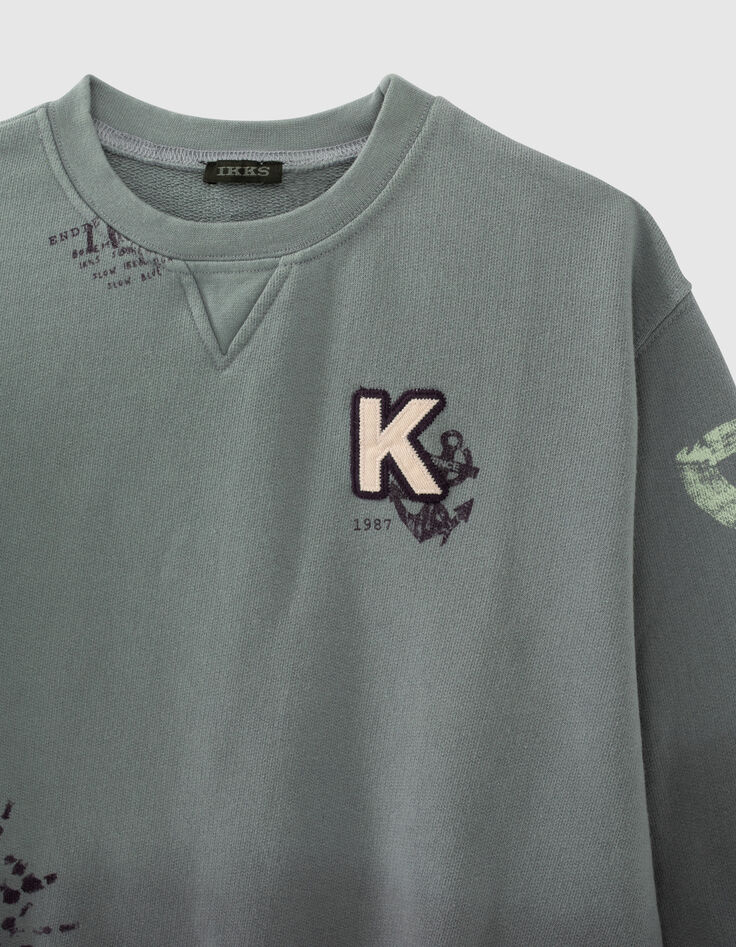 Gr&uuml;nes Deep-Dye-Jungensweatshirt mit Print und Patch-3