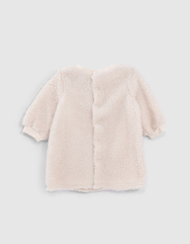 Baby girls’ ecru Sherpa sweater dress with lettering-3