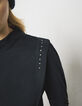 Tee-shirt manches longues col montant noir et clous femme-3