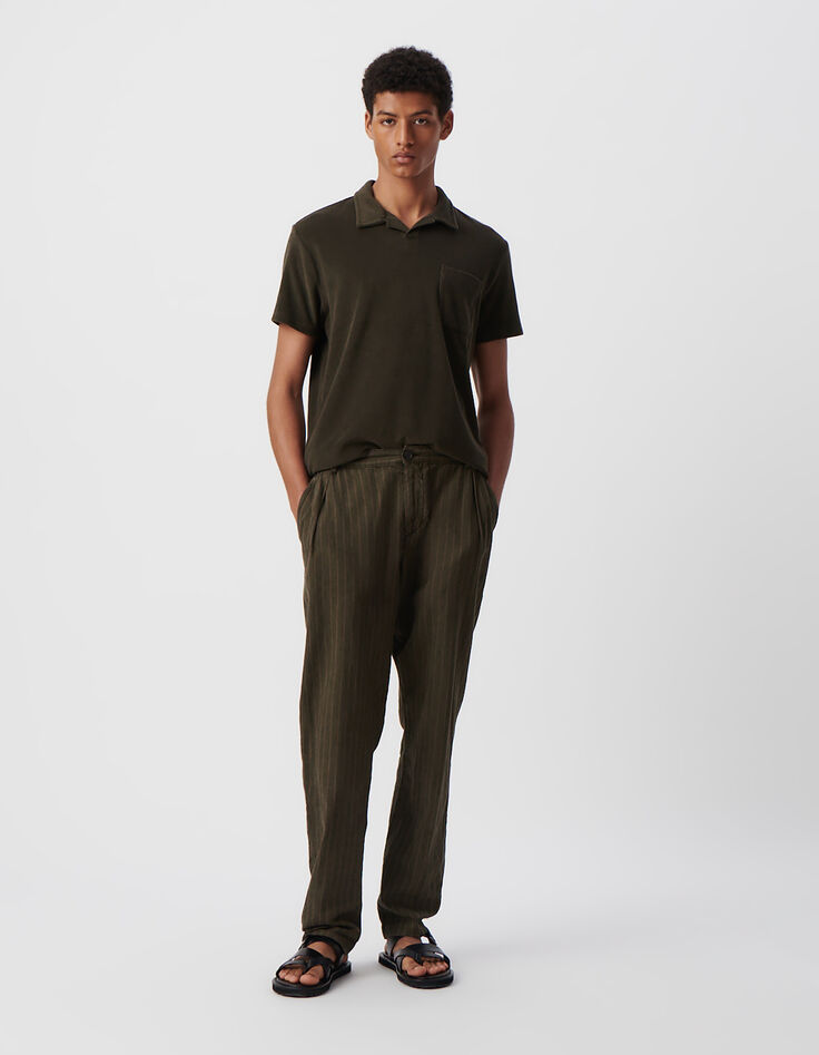 Polo kaki coton bio en éponge Homme-2
