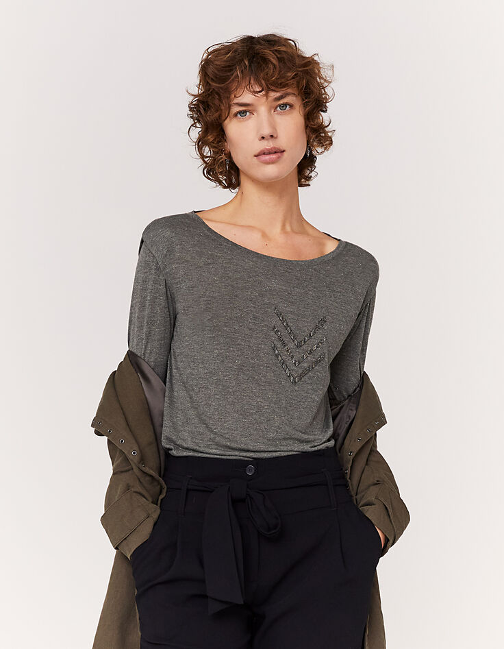 Camiseta manga larga caqui con hombreras mujer-5