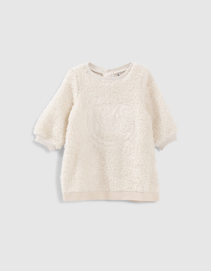 Ecru jurk Sherpa logo geborduurd babymeisjes-1