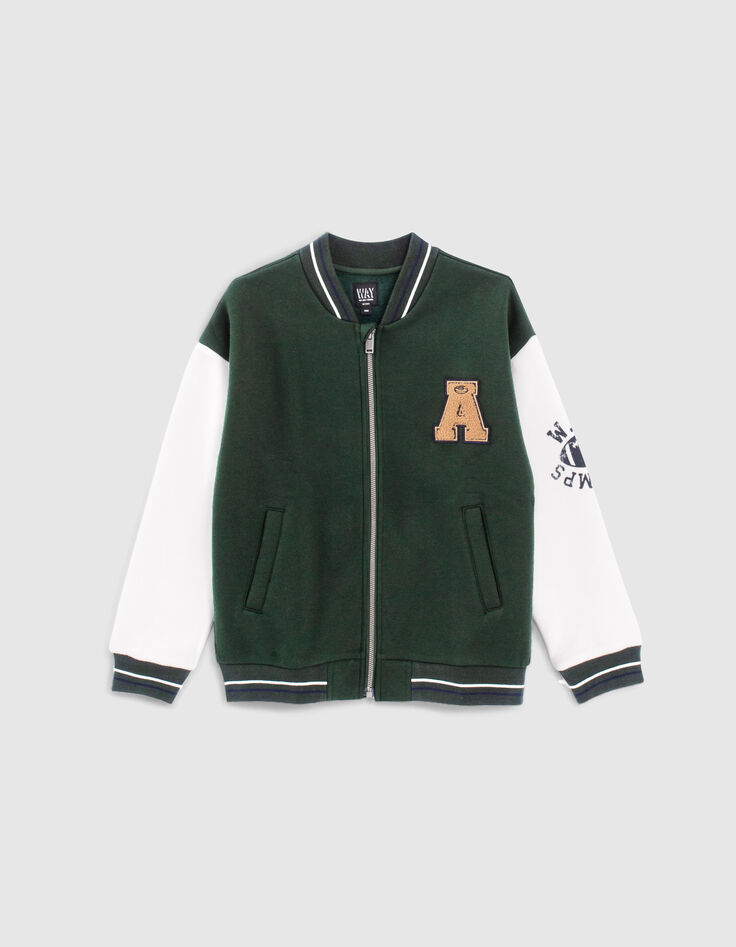 Cardigan teddy vert anglais manches blanches gar&ccedil;on -1