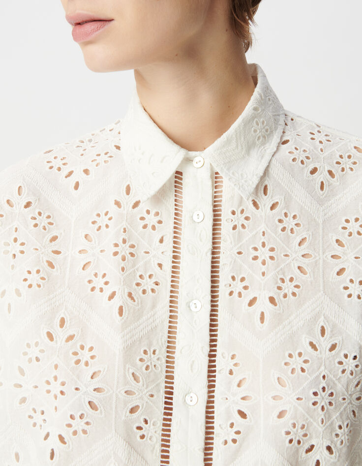 Wit opengewerkt biologisch katoenen shirt Dames-4