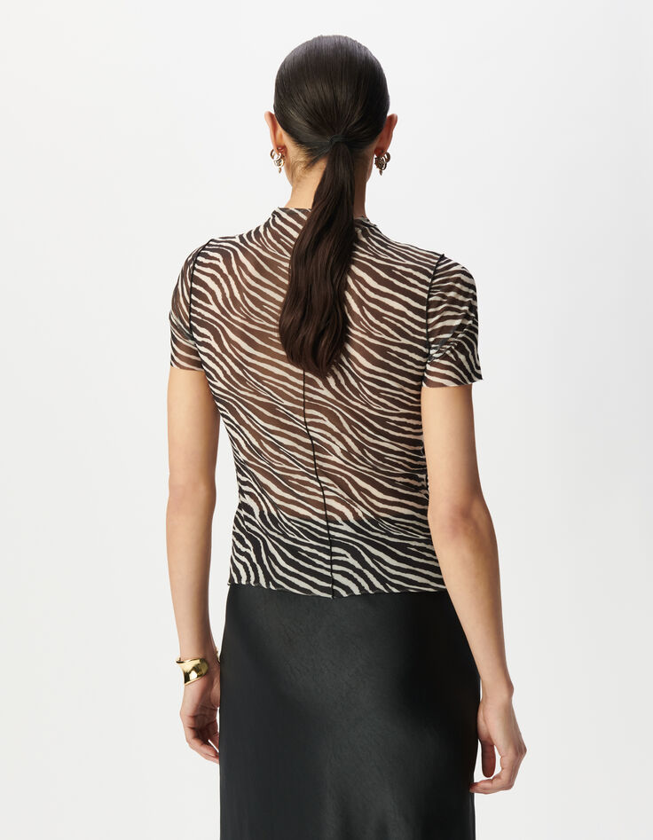 Black zebra motif mesh T-shirt-3 Black zebra motif mesh T-shirt-3