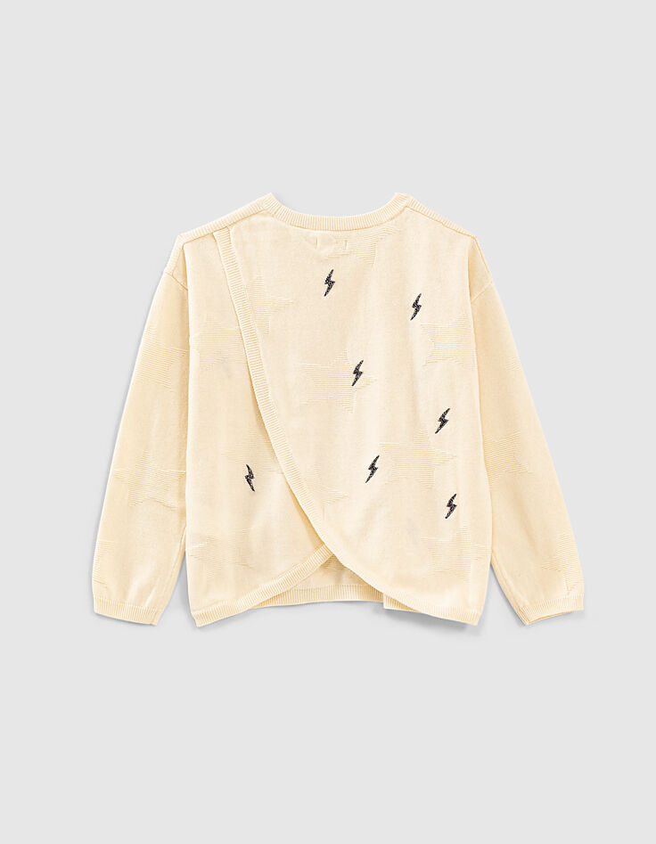Girls’ ecru knit sweater + star motif/lightning embroidery-2 Girls’ ecru knit sweater + star motif/lightning embroidery-2