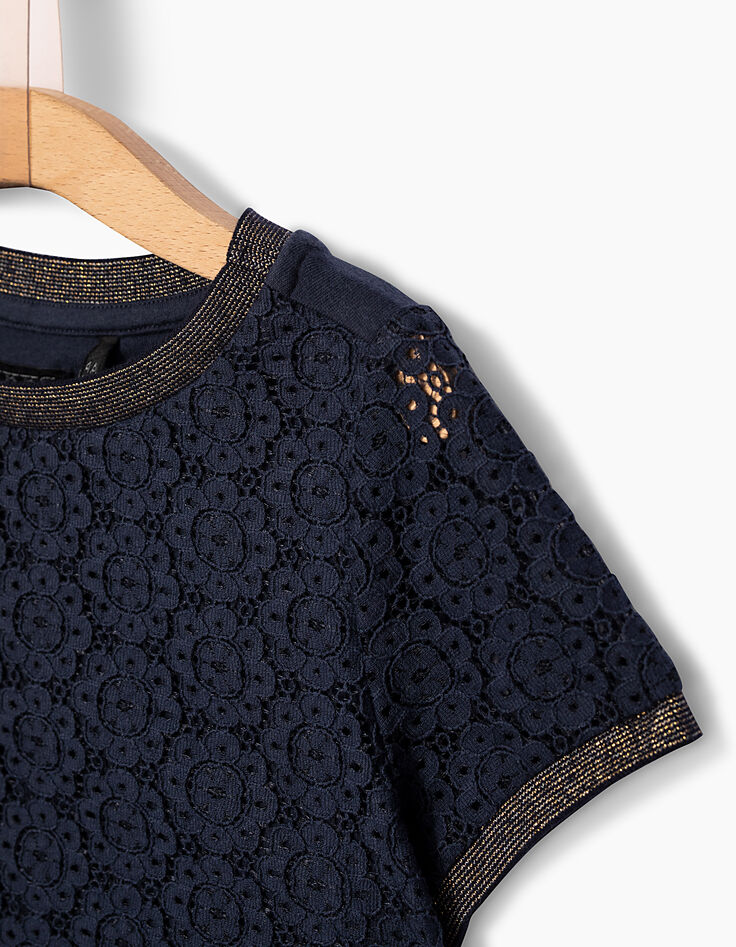 Marineblaues Crop-Top mit Spitze für Mädchen-2