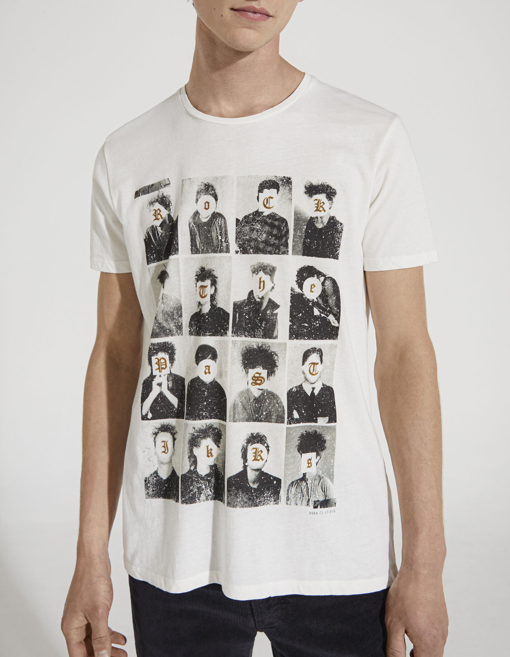Gebroken wit T shirt opdruk rockers bio Heren