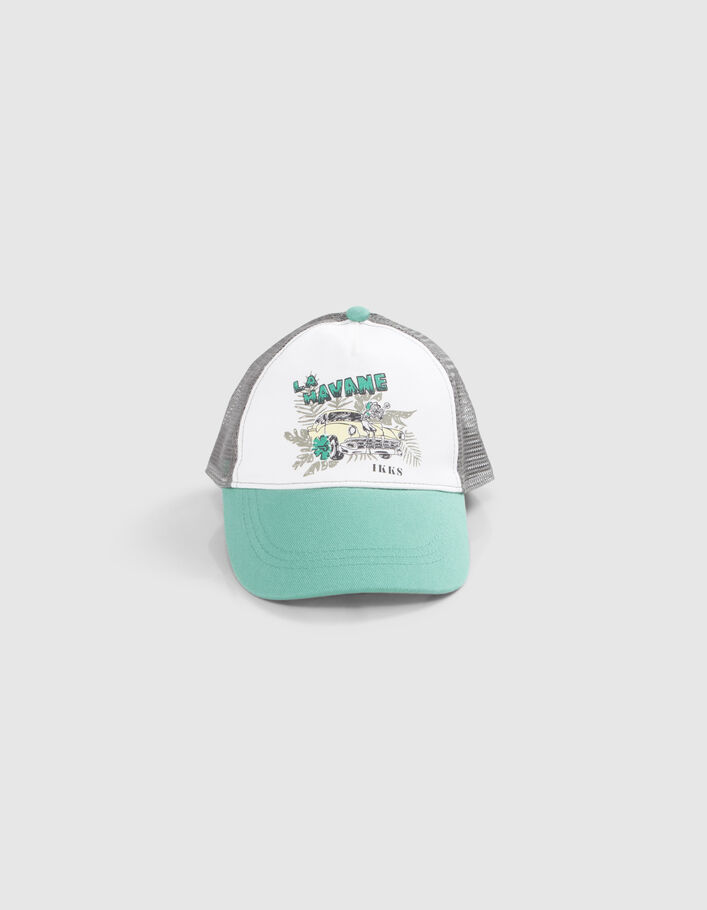 Boys’ green, white and grey cap with car image - IKKS