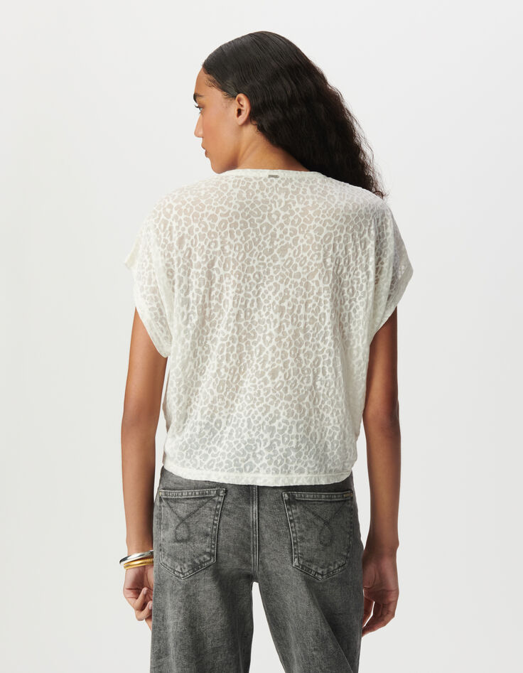 Tee-shirt blanc motif léopard en transparence-3