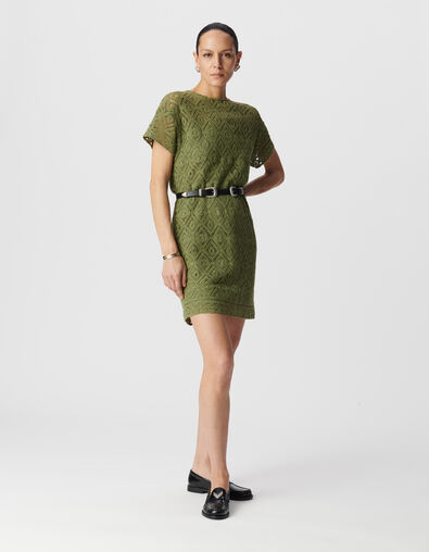 Mujer verde de algodón orgánico de encaje de ganchillo vestido corto - IKKS