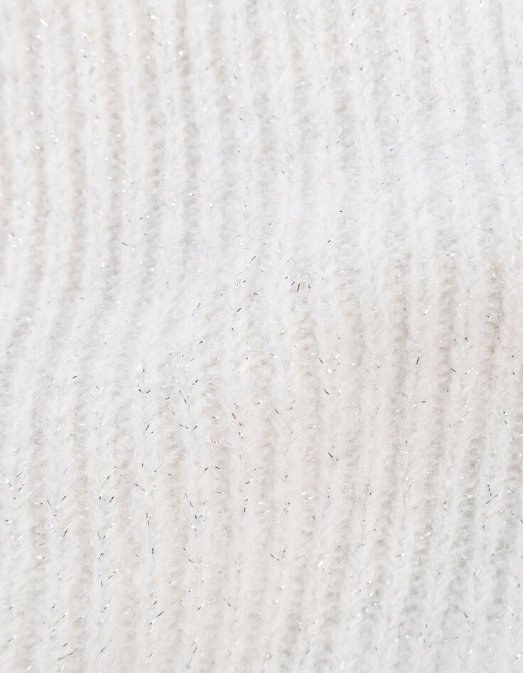 Weißer Mädchenstricksnood mit Glitzer und Schleife-4 Weißer Mädchenstricksnood mit Glitzer und Schleife-4