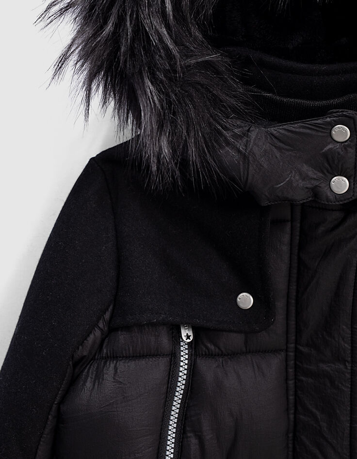 Parka noire bi mati&egrave;re &agrave; capuche fille-7
