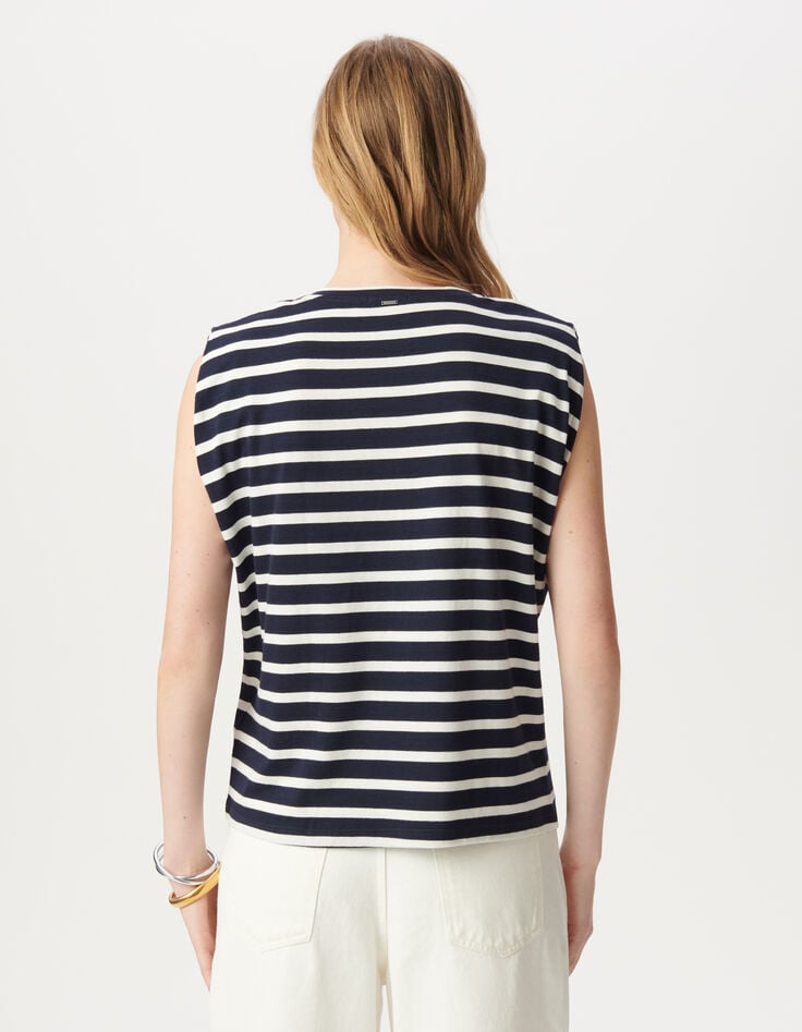 Women's navy and white striped sailor t-shirt with shoulder pads-3 Women's navy and white striped sailor t-shirt with shoulder pads-3